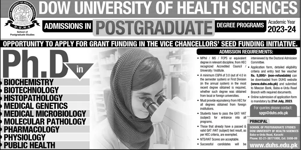 Latest job in Dow University of Health Sciences 2023 Official Advertisement